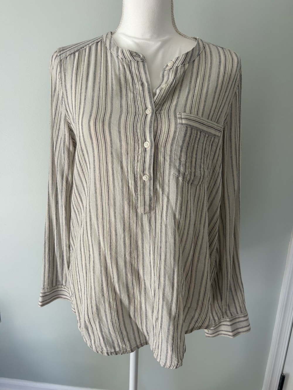 Lucky Brand Cream & Black Striped Button-Down Tunic